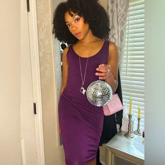 Popular Basics | Dresses | Y2k Purple Zip Up Midi Bodycon Dress | Poshmark